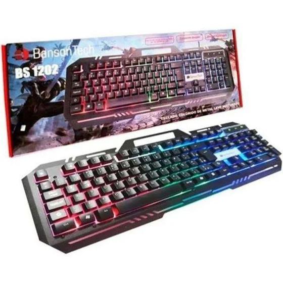 Teclado Colorido de Metal Semi-Mecânico Gamer RGB Banson Tech BS-1202 - BansonTech Menor preço em Teclado Colorido de Metal Semi-Mecânico Gamer RGB Banson Tech BS-1202 - BansonTech