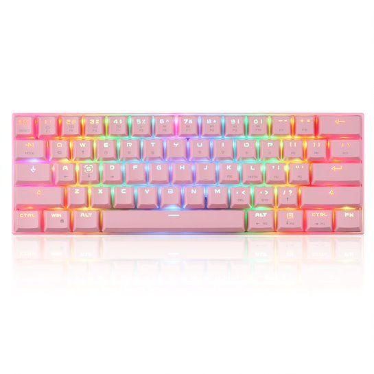 Imagem de Teclado com fio/bluetooth motospeed ck62 rosa switch azul rgb