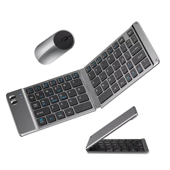Imagem de Teclado Dobrável Portátil Bluetooth + Mouse Sem Fio Wireless para Notebook Celular e Tablet