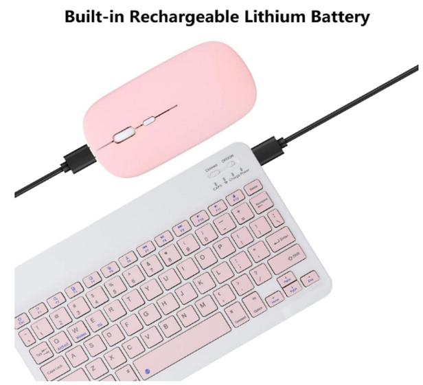 Imagem de  Teclado e mouse Bluetooth recarregável, ultrafino, portátil, compacto, s fio, para tablet, celular,