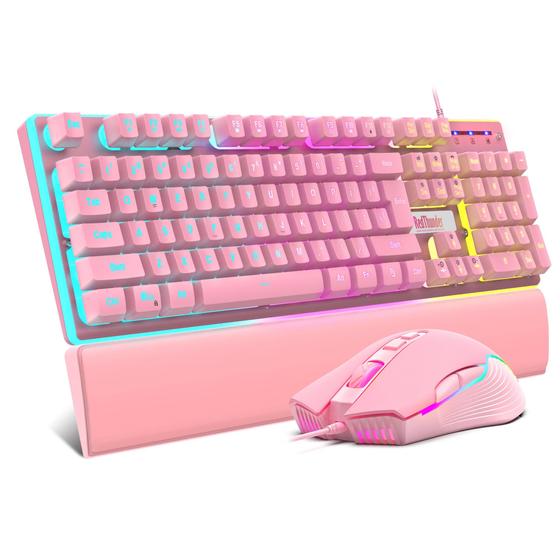 Imagem de Teclado e Mouse Gamer RedThunder K10 RGB Rosa