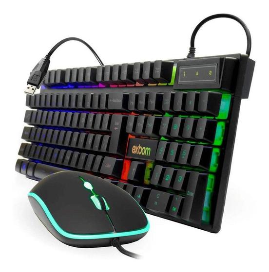 Imagem de Teclado e Mouse Kit Gamer USB Exbom Bk-G550 Led Colorido