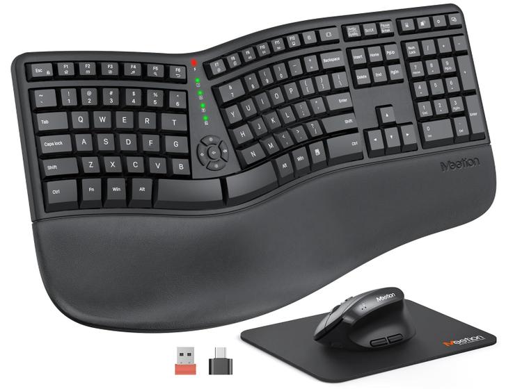 Imagem de Teclado e Mouse MEETION Ergonômico Sem Fio - Recarregável