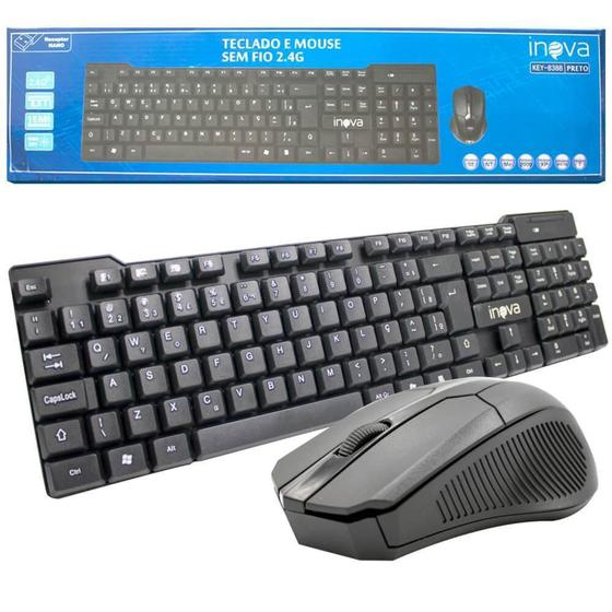 Imagem de Teclado e Mouse Óptico Usb sem Fio 2.4G Inova - KEY-8388