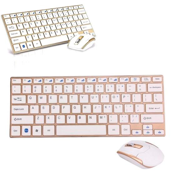 Imagem de Teclado e Mouse sem Fio Compacto Dourado Elegante Fino Leve portátil p/ PC notebook