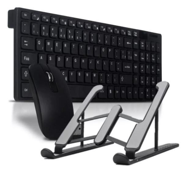 Imagem de Teclado E Mouse Sem Fio + Sup. Para Notebook/ Tablet Cor Preto