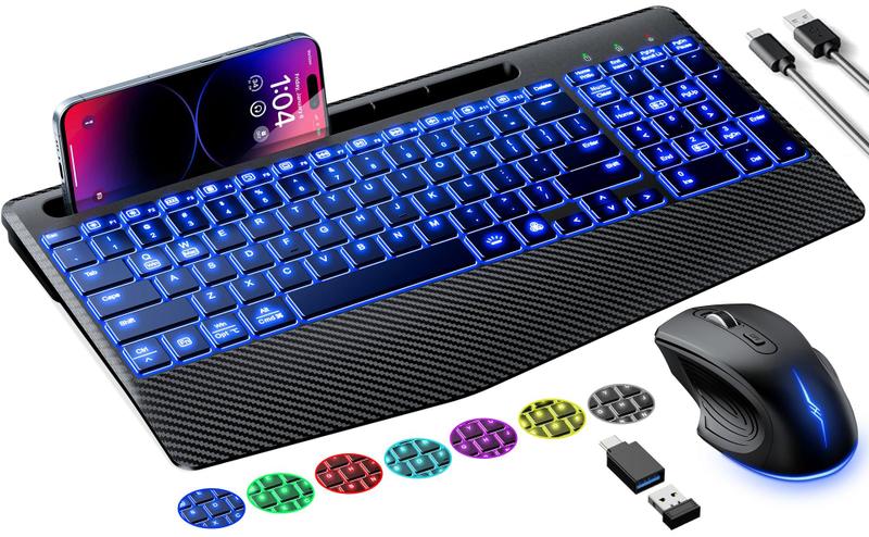 Imagem de Teclado e Mouse Sem Fio XSUTIC - Ergonômico com Retroiluminação RGB