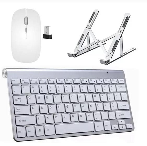 Imagem de Teclado e Mouse Wireless e Suporte Aluminio para Notebook e Tablet