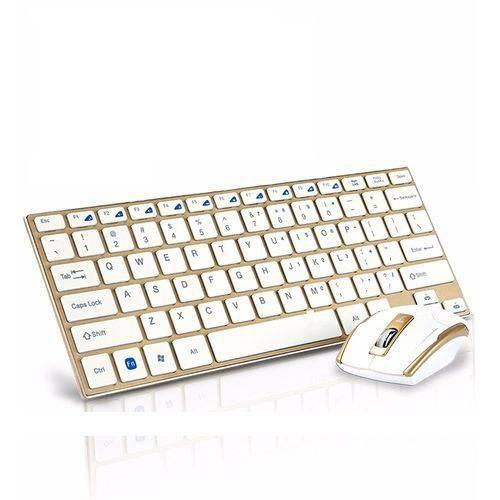 Imagem de Teclado e Mouse Wireless Sem Fio Ultrafino USB HK-3910 Dourado