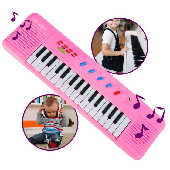 Teclado Eletrônico Musical Infantil Piano Criança com microfone rosa ou ...