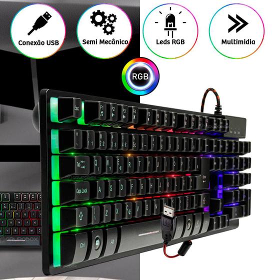 Teclado Gamer BlackLight Led RGB Com Fio USB Ergonomico Leve Menor preço em Teclado Gamer BlackLight Led RGB Com Fio USB Ergonomico Leve