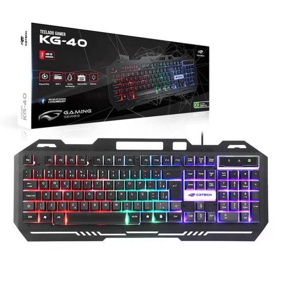 Imagem de Teclado Gamer C3Tech Kg-40Bk, Usb 2.0, Abnt2, Led Rgb, Preto