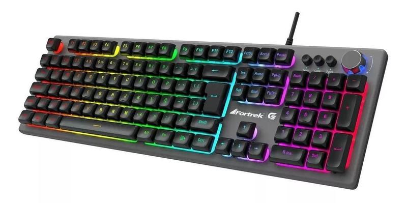 Imagem de Teclado gamer Fortrek Holt QWERTY português Brasil cor cinza com luz rainbow