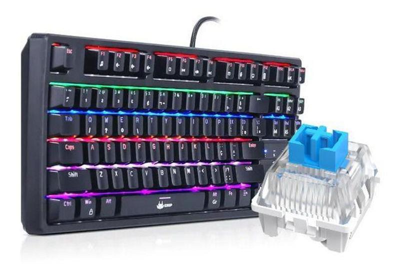 Imagem de Teclado Gamer Mecânico Pc Usb Computador Rgb Led Switch Azul - KNUP