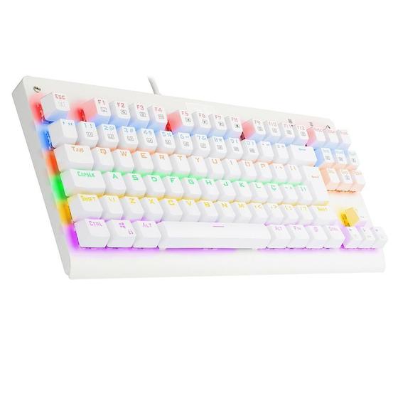 Imagem de Teclado Gamer Mecanico Redragon Dark Avenger Rainbow Branco Switch Azul TKL