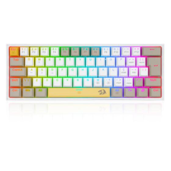 Imagem de Teclado Gamer Mecanico Redragon Fizz RGB Usb Branco Cinza 60% Switch Brown