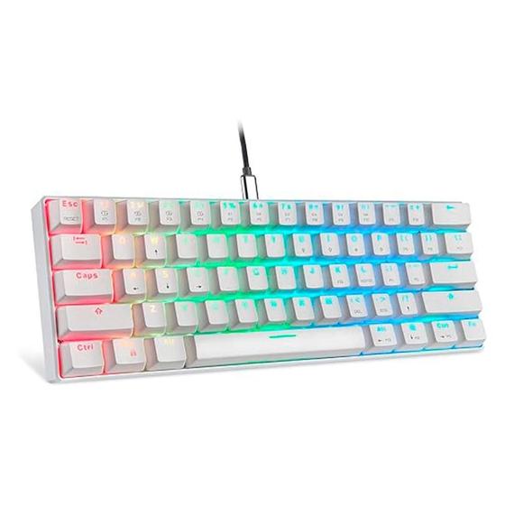 Imagem de Teclado Gamer Motospeed, RGB, ABNT2, Branco, Switch Azul, USB Tipo-C, Branco - CK61