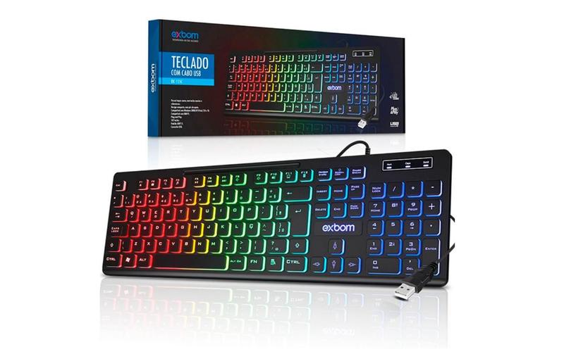 Imagem de Teclado Gamer Multimídia com Led RGB 107 Teclas ABNT II EXBOM - BK-155C