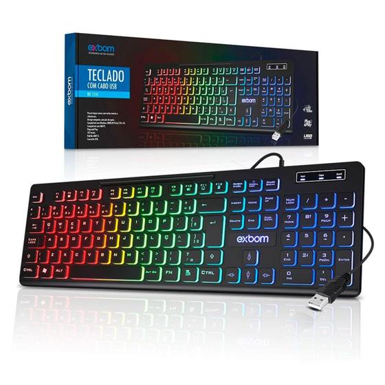 Imagem de Teclado Gamer Multimídia LED RGB Exbom BK-155C USB