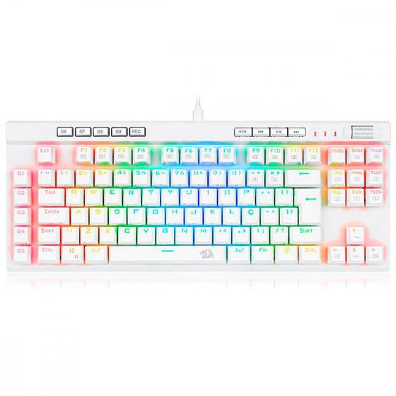 Imagem de Teclado Gamer Óptico Redragon Magic Wand Pro Lunar White RGB Mecânico Switch Red Branco ABNT2