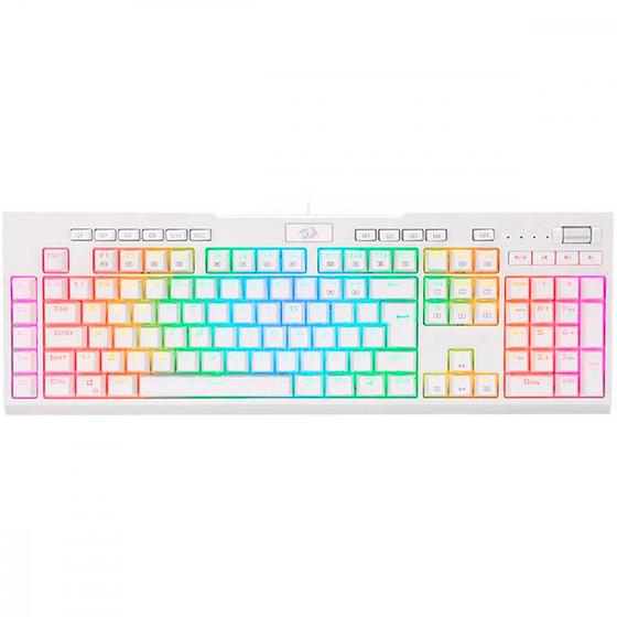 Imagem de Teclado Gamer Redragon Brahma Pro Lunar White RGB Mecânico Switch Azul Branco ABNT2