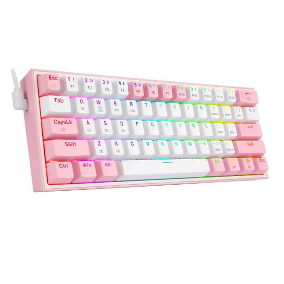 Imagem de Teclado Gamer Redragon Fizz Pro K616-RGB-WP - com e Sem Fio - Ingles - Branco e Rosa