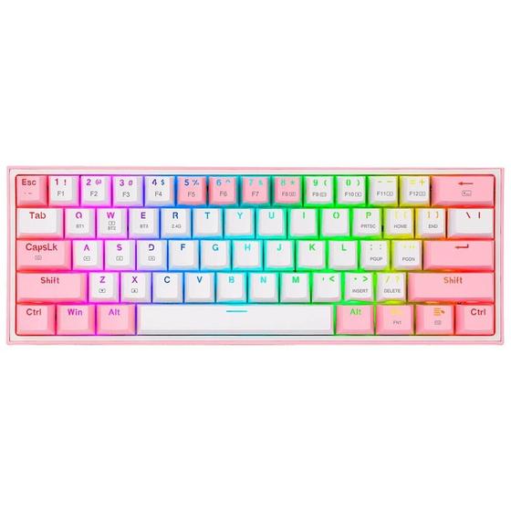 Imagem de Teclado Gamer Redragon K616-RGB Fizz Pro (Ingles Sem Fio) Branco/Rosa