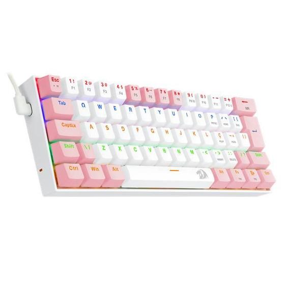 Imagem de Teclado gamer redragon lakshmi rainbow branco e rosa com switch azul