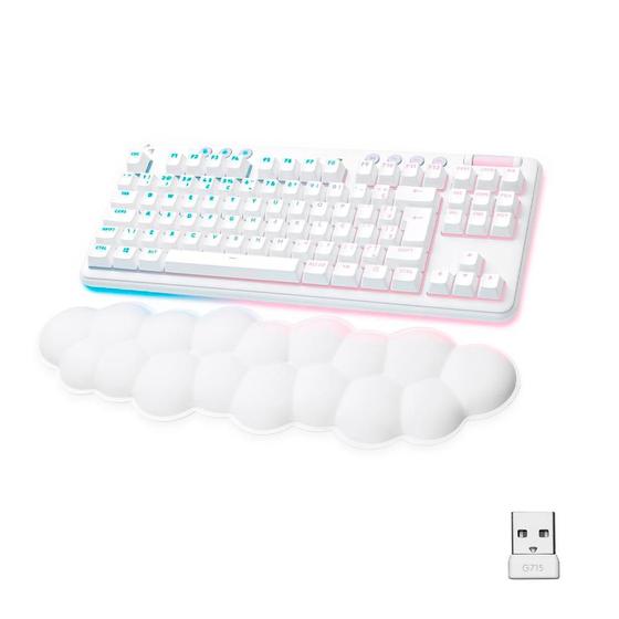 Imagem de Teclado Gamer Sem Fio Logitech G715 Aurora Lightspeed RGB Mecânico Switch GX Brown Tactile Bluetooth Branco - 920-010702