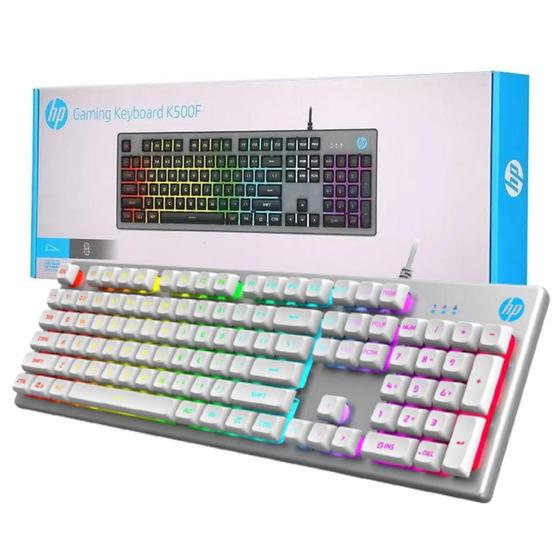 Imagem de Teclado gamer usb led rgb hp original k500f prata profissional