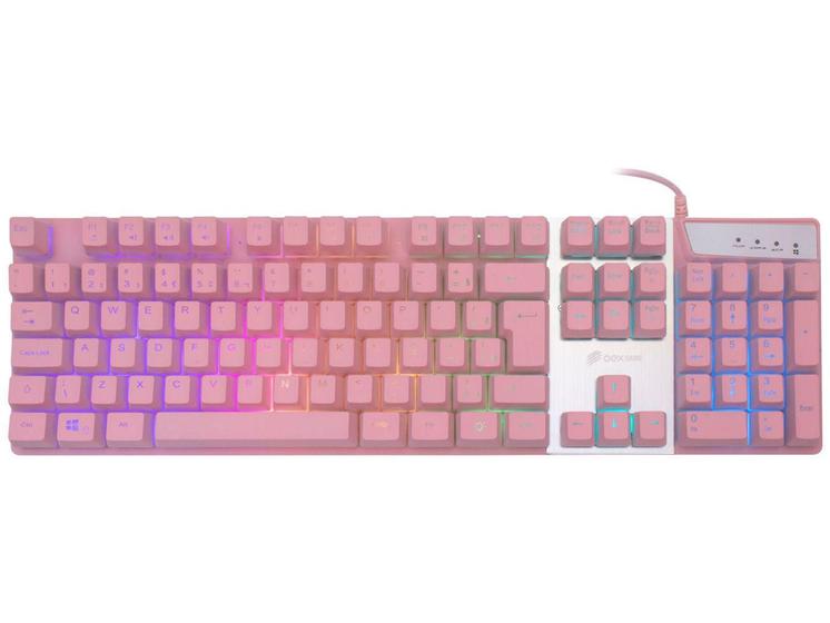 Imagem de Teclado Gamer USB OEX Game - ABNT2 Rosa TC205 Prismatic