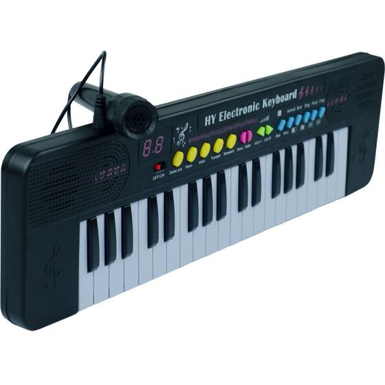 Piano Eletrônico Teclado Infantil Com Microfone Suporte Rosa - Ri Happy