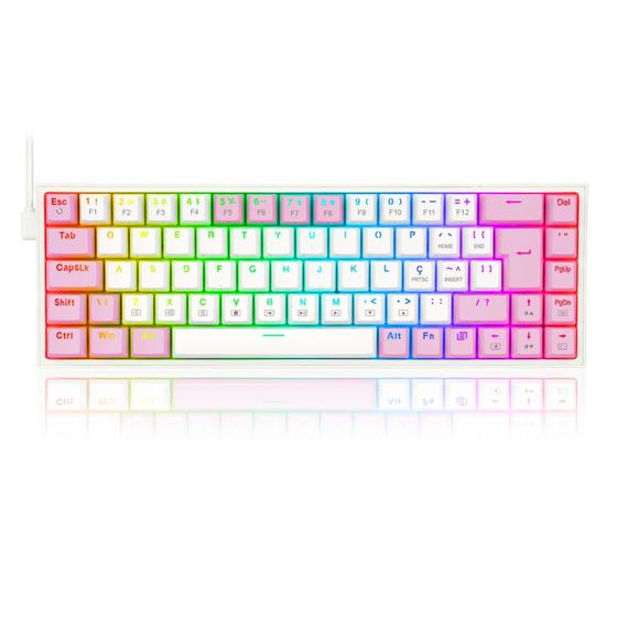 Imagem de Teclado mecanico gamer castor rgb switch blue redragon k631wp-rgb branco com rosa