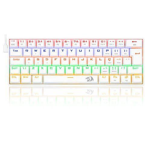 Imagem de Teclado Mecânico Gamer Compacto Redragon Lakshmi Lunar White Iluminação Rainbow Switch Azul ABNT2 K606W-R (PT-BLUE), Branco