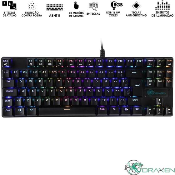 Imagem de Teclado Mecanico Gamer Dn200 Luz Led Rgb Qwerty Switch Blue