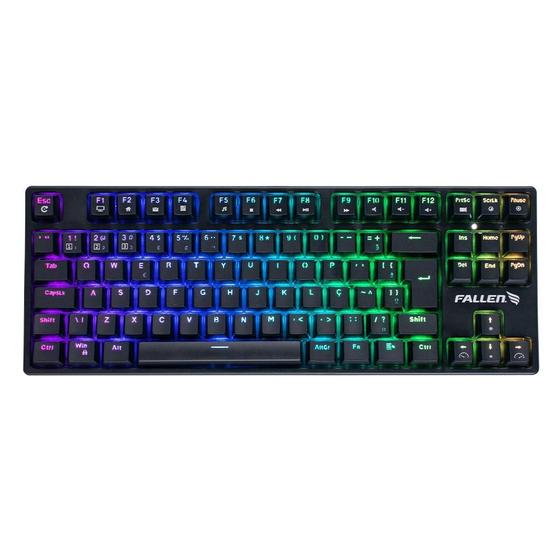 Imagem de Teclado Mecânico Gamer Fallen Pantera Tkl, RGB, Switch Blue, Anti Ghosting, ABNT2, Preto - TE-FA-PA-PR-TK-SA