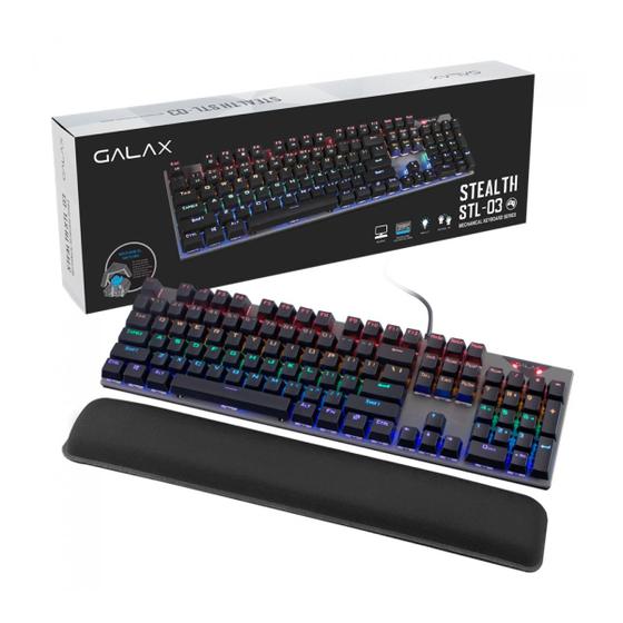 Imagem de Teclado Mecânico Gamer Galax Stealthy STL-03 Preto RGB Switch Blue C/ Apoio de Pulso US - KGS0314T1MR1BBK0