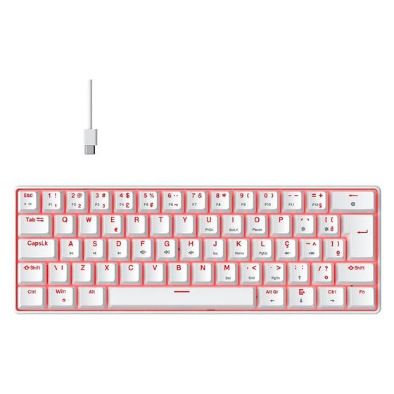 Imagem de Teclado Mecânico Gamer Hyrax Thunder HCK61, LED Vermelho, Switch Blue, 100% anti-ghosting, ABNT2 - HCK61W-BLUE-LED