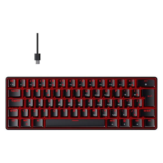 Imagem de Teclado Mecânico Gamer Hyrax Thunder HCK61, LED Vermelho, USB-C, Switch Blue, 100% anti-ghosting, ABNT2 - HCK61B-BLUE-LED