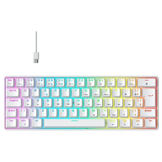 Teclado Mecânico Gamer Hyrax Thunder HCK61, RGB, Switch Red, 100% anti-ghosting, ABNT2, Branco - HCK61W-RED-RGB Imagem de Teclado Mecânico Gamer Hyrax Thunder HCK61, RGB, Switch Red, 100% anti-ghosting, ABNT2, Branco - HCK61W-RED-RGB