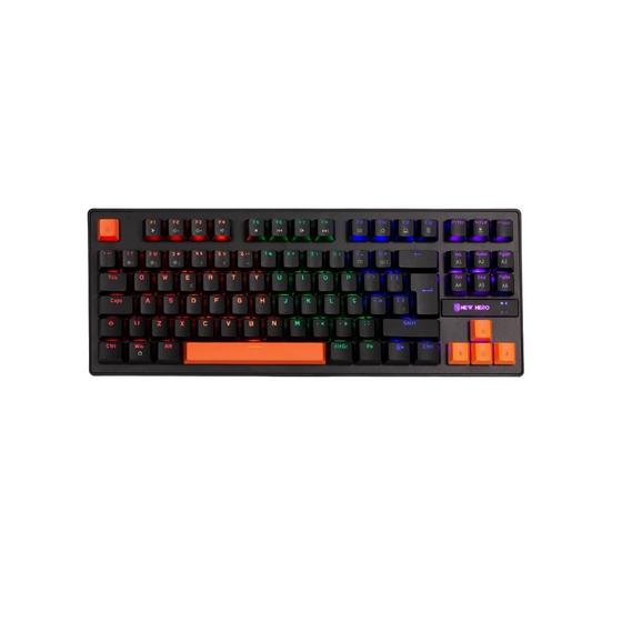 Imagem de Teclado Mecânico Gamer New Hero Commander TKL, RGB, Switch Blue, ABNT2, USB, Preto e Laranja