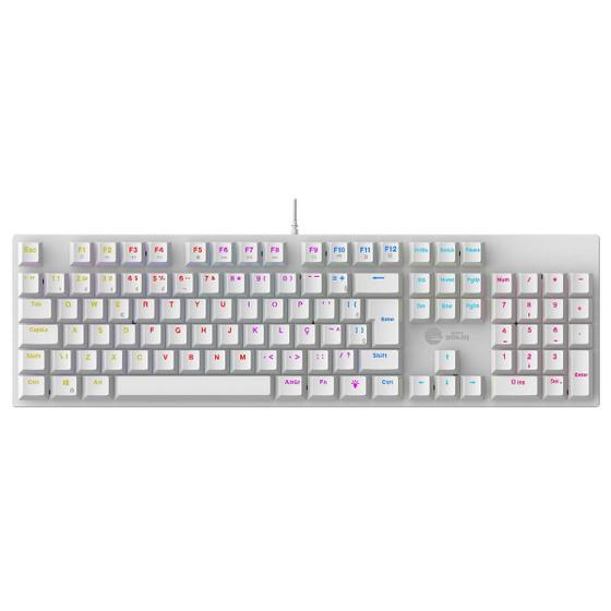 Teclado Mecânico Gamer Ninja Leap, Switch Blue, Rainbow, Abnt2, White Menor preço em Teclado Mecânico Gamer Ninja Leap, Switch Blue, Rainbow, Abnt2, White