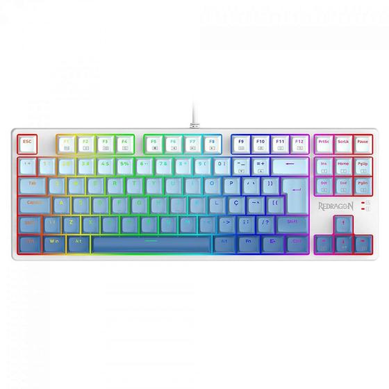 Imagem de Teclado Mecânico Gamer Redragon Daksa RGB, Switch Brown Removíveis, ABNT2, White/Blue