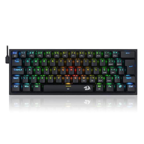 Teclado Mecânico Gamer Redragon Fizz RGB - ABNT2 - Iluminação RGB - Switch Azul - Preto - K617-RGB-B Imagem de Teclado Mecânico Gamer Redragon Fizz RGB - ABNT2 - Iluminação RGB - Switch Azul - Preto - K617-RGB-B