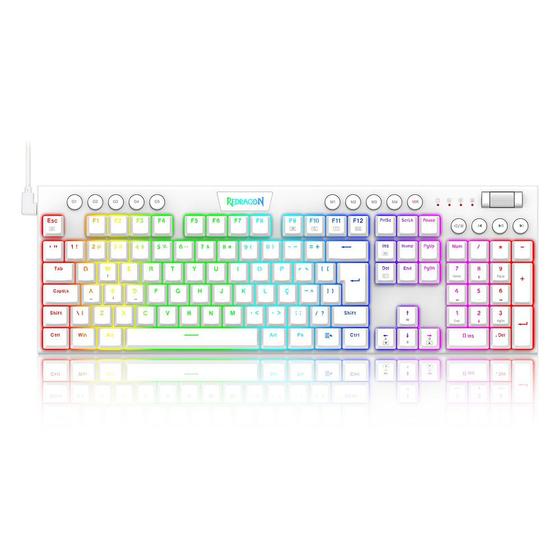 Imagem de Teclado Mecânico Gamer Redragon Horus RGB ABNT2 USB Switch Marrom - Branco 