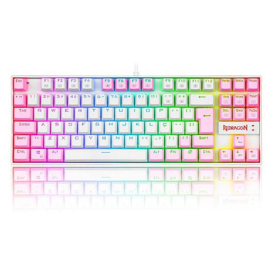 Imagem de Teclado Mecânico Gamer Redragon Kumara, RGB, Switch Blue, ABNT2, Branco e Rosa - K552WP-RGB (PT-BLUE)