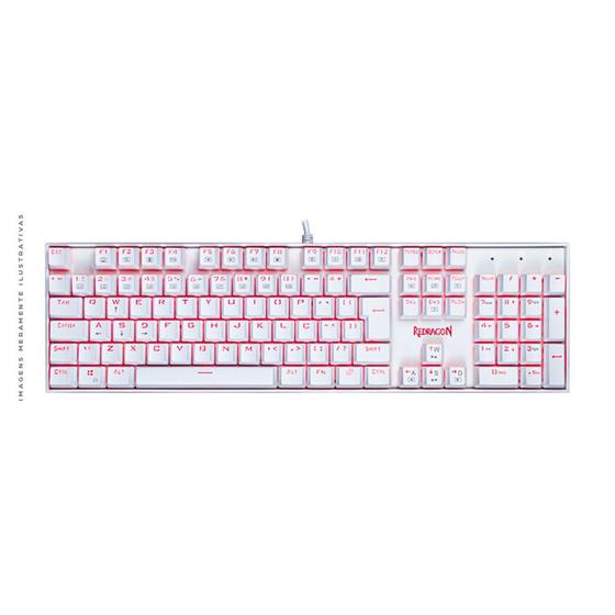 Imagem de Teclado Mecânico Gamer Redragon Mitra Lunar K551W, Switch Blue, ABNT2, Branco - K551W PT-BLUE