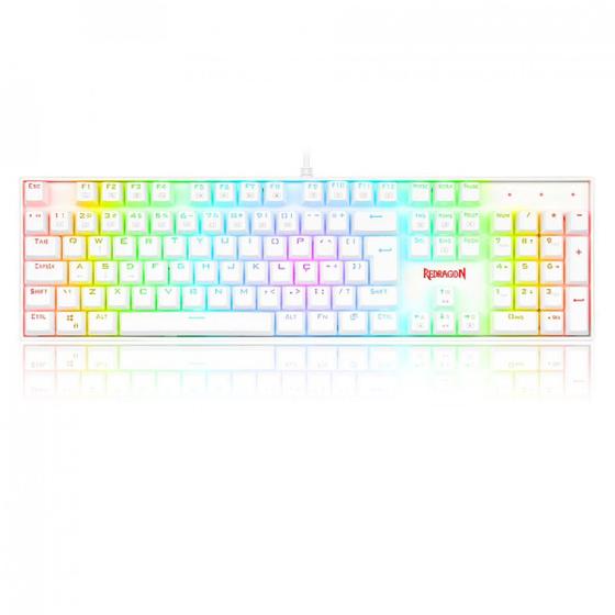 Imagem de Teclado Mecânico Gamer Redragon Mitra RGB Branco Switch Marrom ABNT2