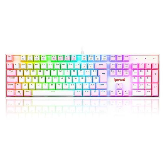 Imagem de Teclado Mecânico Gamer Redragon Mitra, RGB, Switch Brown, ABNT2, Branco e Rosa