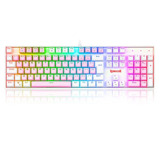 Imagem de Teclado Mecânico Gamer Redragon Mitra Rosa E Branco Switch Brown K551PW-RGB ABNT2